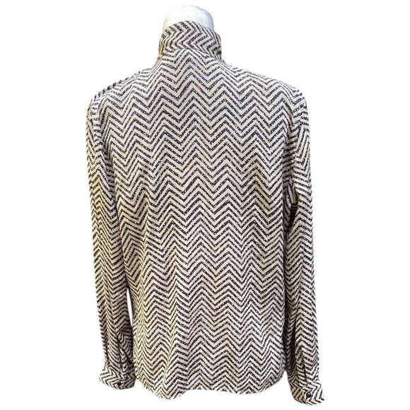 Vintage Helen Fabricant Blouse 10 Chevron Print 80s Office Shoulder Pads Beige - Picture 4 of 12